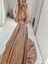 A Line Sequin Prom Dresses with Pleats LBQ1297